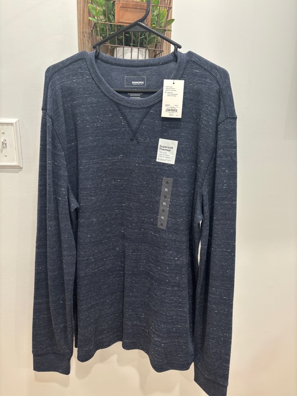 Sonoma Navy Heathered Crew Thermal Shirt